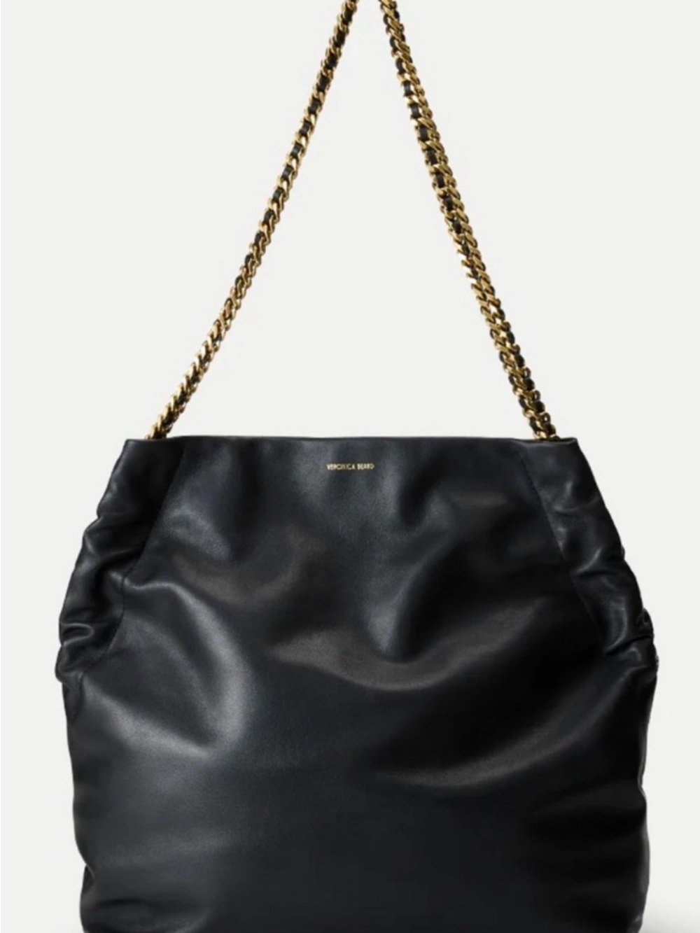 NWT - Veronica Beard Black Leather Shoulder Bag with Gold Chain